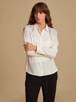 Kazo - Lacey Embellished White Shirt