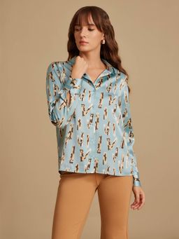 Kazo - Bianca Blue Printed Shirt