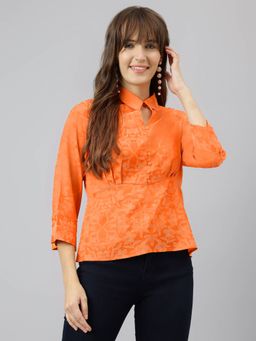 Latin Quarters - Women Orange 3/4 Sleeves Casual Spread Floral Top