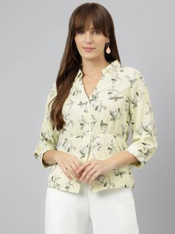 Latin Quarters - Women Yellow 3/4 Sleeves Spread Collar Floral Shirt