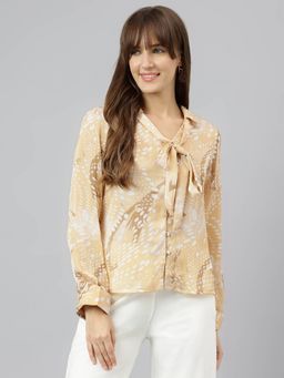Latin Quarters - Women Beige Full Sleeves Printed Shirt