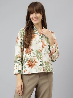 Latin Quarters - Women Brown 3/4 Sleeves Spread Collar Floral Shirt
