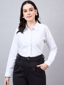 Style Quotient - Women White Cotton Blend Formal Long Sleeve Shirt