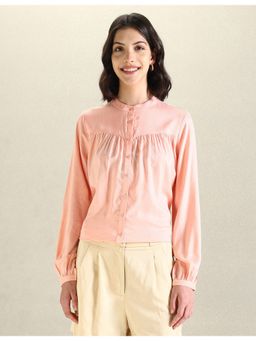 U.S. POLO ASSN. - Mandarin Collar Gathered Peach Shirt
