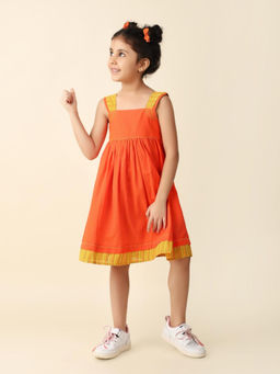 Fabindia - Orange Cotton Hand Block Printed Dress