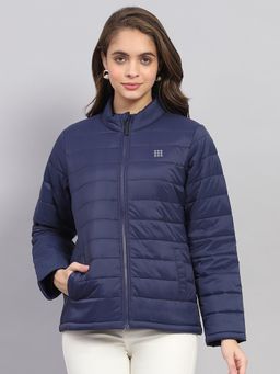 Rock.it - Rockit From House Of Monte Carlo Womens Navy Blue Solid Mock Neck Full Sleeve Jacket