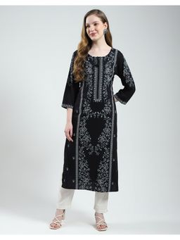 Monte Carlo - Women Printed Round Neck Black Kurti