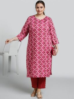 A plus by Ahalyaa - Women Floral Printed Casual Regular Pink Kurta