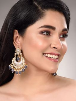 Saraf RS Jewellery - Gold Plated Grey Colour Contemporary Chandbali Drop Earrings