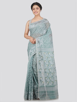 PinkLoom - Womens Soft Cotton Jamdani Saree without Blouse -Grey