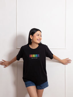 Twenty Dresses by Nykaa Fashion - Black Graphic Print Round Neck Oversized Pride T Shirt