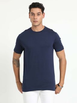 Classic Polo - Navy Blue Solid Slim Fit T-Shirt