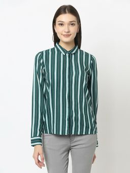 CRIMSOUNE CLUB - Women Teal Green Shirt In Stripes