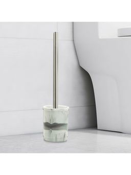 OBSESSIONS - Polyresin Toilet Brush with Holder, Light Grey, White & Light Blue