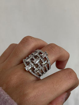 ISHKAARA - American Diamond Rhodium-Plated Adjustable Ring