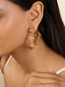 Isharya - Twilight Pink Bloom 18Kt Gold Plated Hoop Earrings