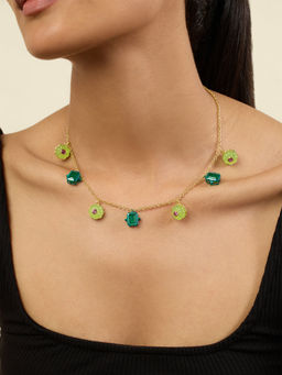 Isharya - Enchanted Green Garden Charm 18Kt Gold Plated Necklace