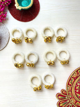 ISHKAARA - Gold-Plated Pearl Beaded Ghungroo Musical Sound Rings (Pack of 10)