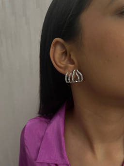 ISHKAARA - Silver Plated White Stone Stud Earrings