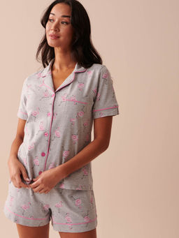 La Vie En Rose - Cotton Grey Flamingo Button Fly Shirt