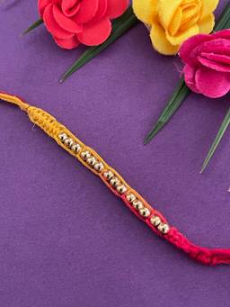 Digital Dress Room - Latest Simple Golden Beaded Rakhi Criss Cross Mauli Thread Rakhi