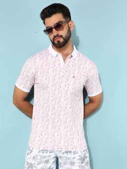 CRIMSOUNE CLUB - Men Pink Floral Print Polo T-Shirt