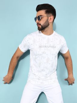 CRIMSOUNE CLUB - Men White Leaf Print T-Shirt