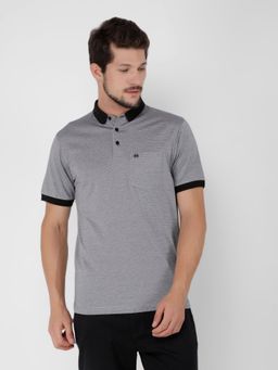 CRIMSOUNE CLUB - Men Grey Jacquard Self Design Polo T-Shirt