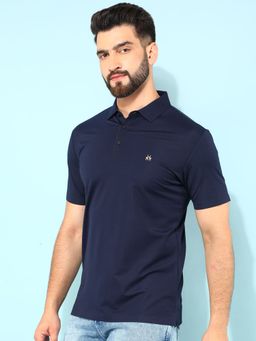 CRIMSOUNE CLUB - Men Navy Blue Solid Polo T-Shirt