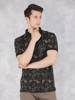 CRIMSOUNE CLUB - Men Black Leaf Print Polo T-Shirt