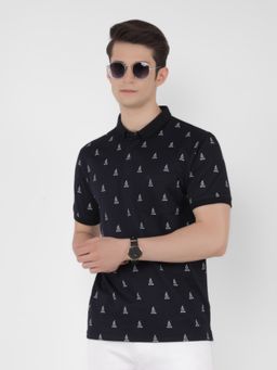 CRIMSOUNE CLUB - Men Navy Blue Printed Polo T-Shirt