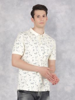CRIMSOUNE CLUB - Men Cream Floral Print Polo T-Shirt