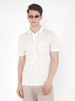 CRIMSOUNE CLUB - Men Beige Printed Polo T-Shirt