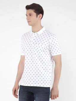 CRIMSOUNE CLUB - Men White Floral Print Polo T-Shirt