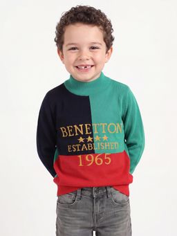 United Colors of Benetton - Regular Fit Mock Neck Colorblock Sweater