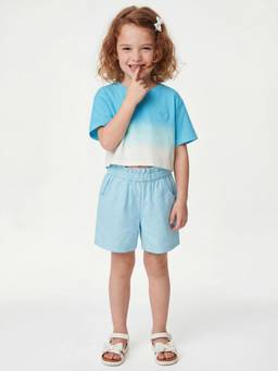 United Colors of Benetton - Cropped Round Neck Printed T-shirt-Blue