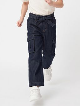 United Colors of Benetton - Solid Wide Leg Dark Wash Cargo Trousers