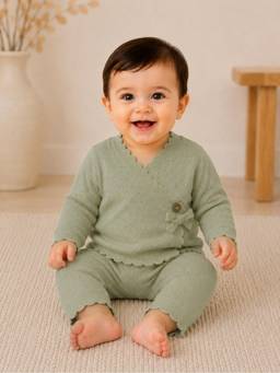 Mi Arcus - Unisex Solid Knitted Wrapover Co-Ord Set-Green