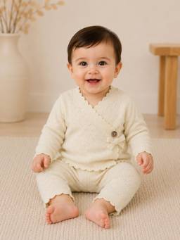 Mi Arcus - Unisex Solid Knitted Wrapover Co-Ord Set-Cream