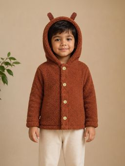 Mi Arcus - Unisex Solid Hooded Jacket- Brown
