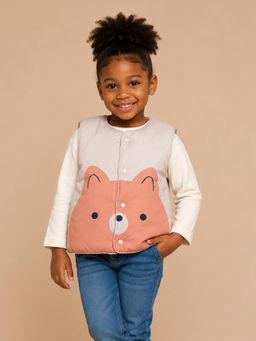 Mi Arcus - Unisex Bear Face Pattern Sleeveless Puffer Jacket