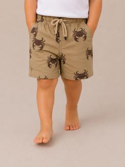 Bloom Up - Khaki Crab Print Shorts for Boys