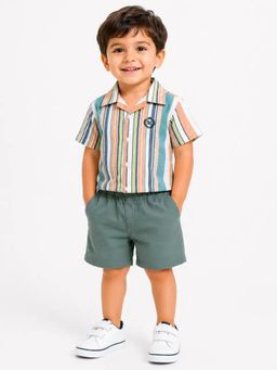 Bloom Up - Multi-Stripe Shirt and Sage Green Shorts