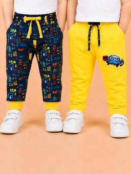 Bloom Up - Boys Cotton Yellow-Multi-Color Graphic Joggers (Pack of 2)