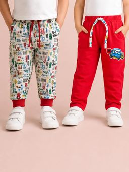Bloom Up - Boys Printed Cotton Joggers - Red (Pack of 2)