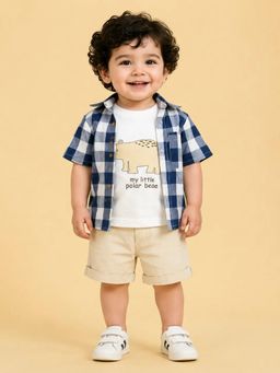 Bloom Up - Blue Checked Shirt - T-shirt and Shorts for Boys