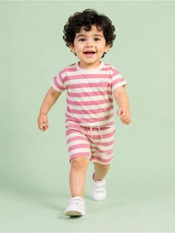 Bloom Up - Pink Striped Co-ord Set for Boys