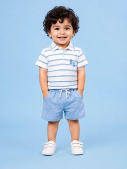 Bloom Up - Blue Striped Polo T-shirt and Shorts for Boys