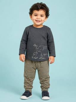 Bloom Up - Unisex Charcoal Print Full Sleeve T-shirt and Pant