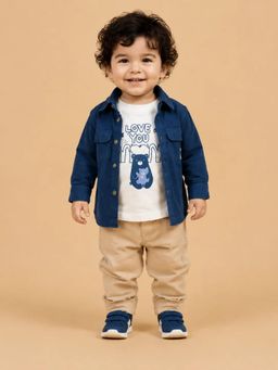 Bloom Up - Blue Shirt and Trouser with Cotton T-shirt